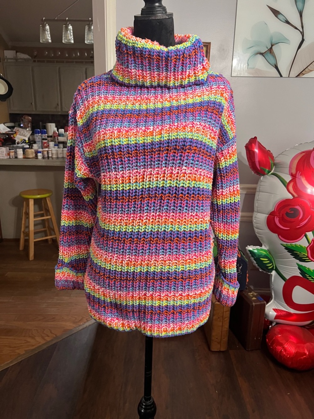 Source Unknown Multicolor Striped Cowl Neck Sweater